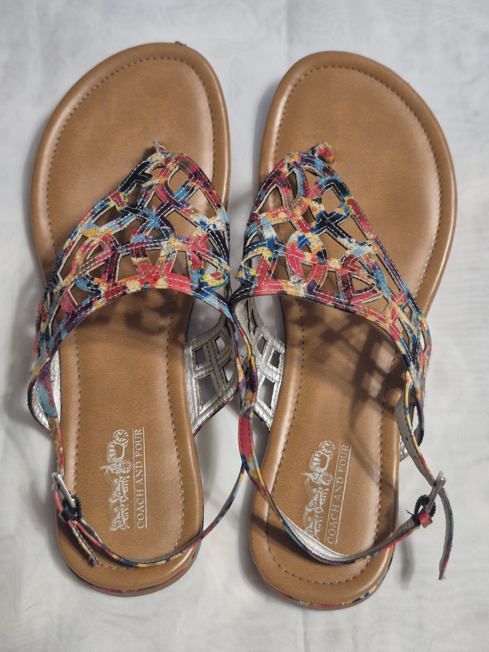 Coach and Four Size 9 Women's Multicolor Braided Thong Sandals - Tan Footbed - Picture 5 of 6
